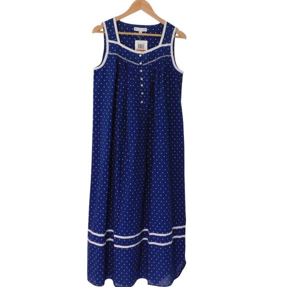 NEW Eileen West Cotton Lawn Nightgown Blue Polka Dots Sleeveless Size Small - Picture 1 of 6